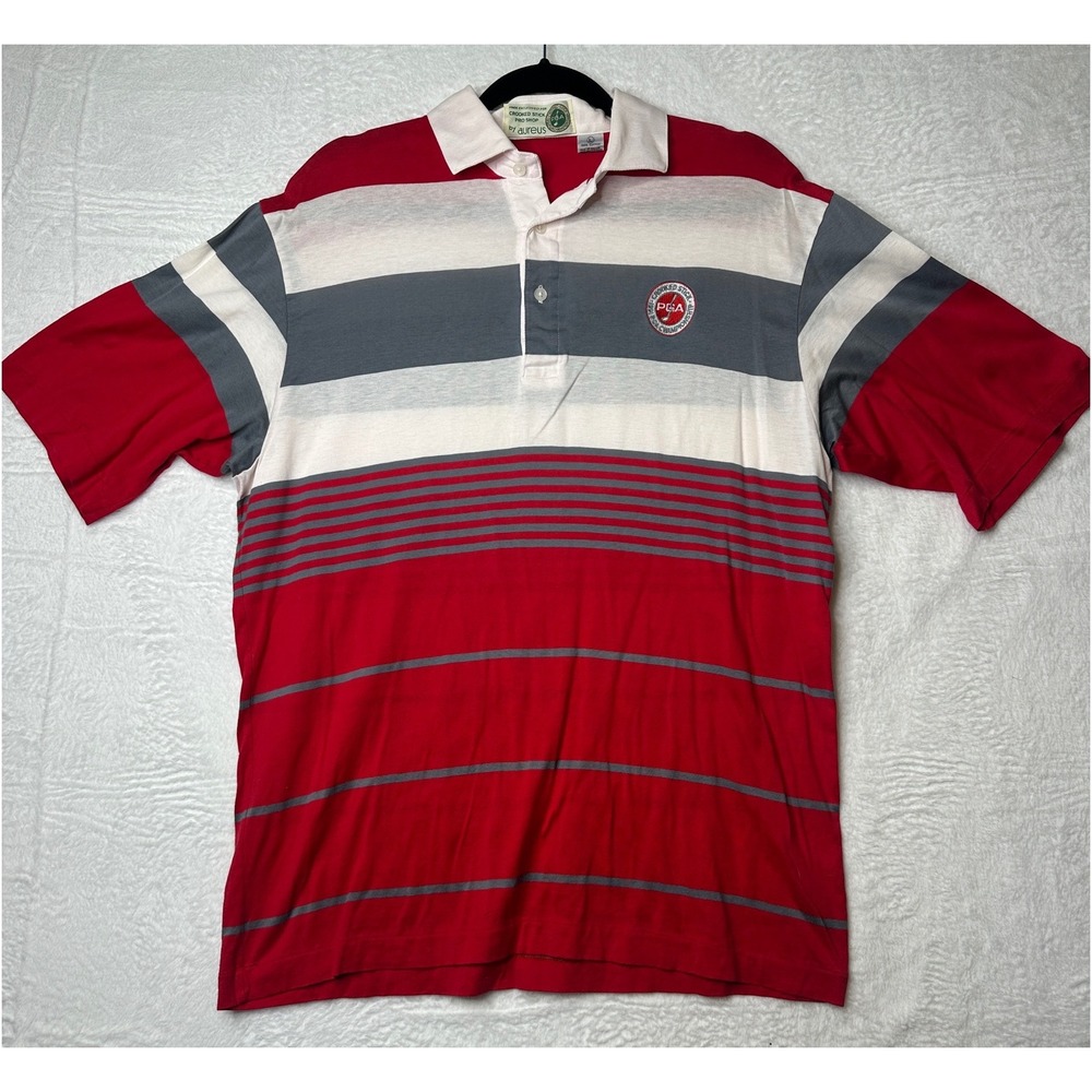 Vintage Aureus Crooked Stick 1991 PGA Championship Polo Shirt Red Grey Large
